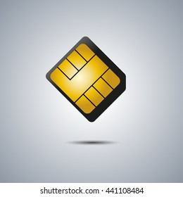 Realistic sim card with shadow, vector illustration.