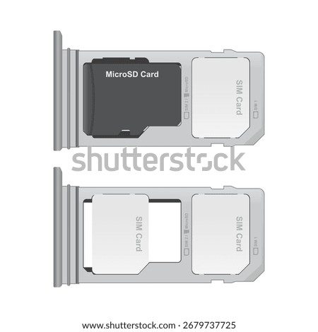 Realistic Sim Tray dual Sim Card and Micro SD Card Slot Tray vector illustration