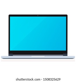 Realistic simple open laptop notebook with blue gradient blank screen monitor in front view. Flat style vector illustration icon isolated on white background.