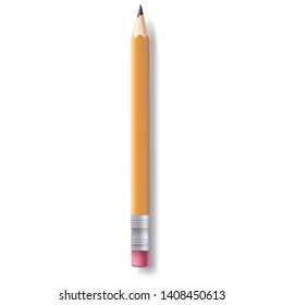Realistic simple pencil with eraser and shadow