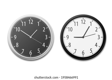  Reloj de oficina circular simple realista.  Ilustración vectorial. Eps 10.