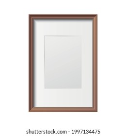 Realistic simple vertical wooden frame on white background vector illustration