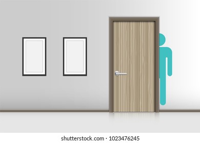 Realistic single door and interiors decorative of resting room., Indoor concept