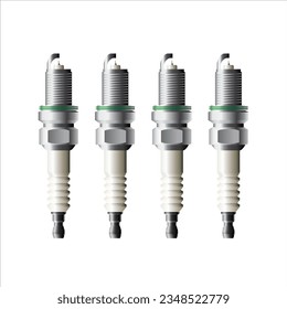 Fundas de chispa de punta de aguja de iridio realistas para el vector de ilustración del motor de gasolina de combustión interna.