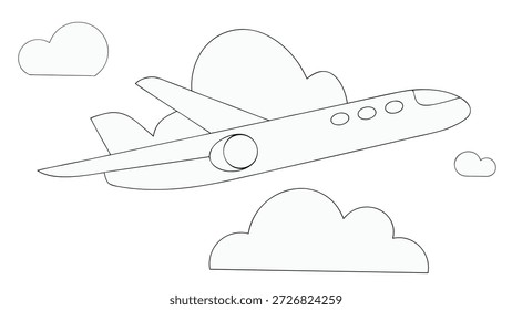 realistic single line art vector drawing of an airplane flyinng  