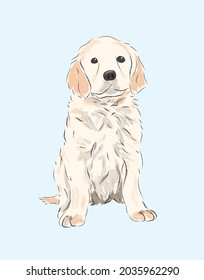 Realistic sitting yellow golden labrador in vector art design illustration