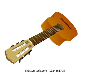 Realistic six string guitar. Perspective view. 3D Polygonal guitar isolated on white background. Vector illustration.