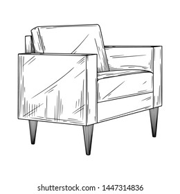 Realistic sketch armchair isolated on white background. Vector illustration in sketch style.