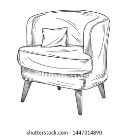Realistic sketch armchair isolated on white background. Vector illustration in sketch style.