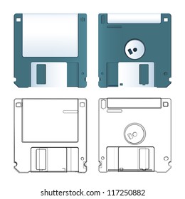 Realistic and sketch of diskette. Vector design.