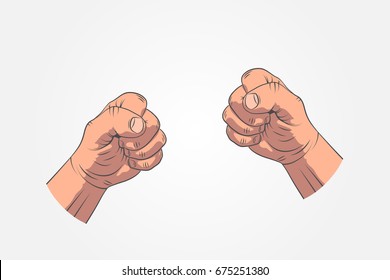 Realistic sketch hands - gestures. Hand-drawn icon clenched fist. Mock up style. Hand painted. Flat vector illustration