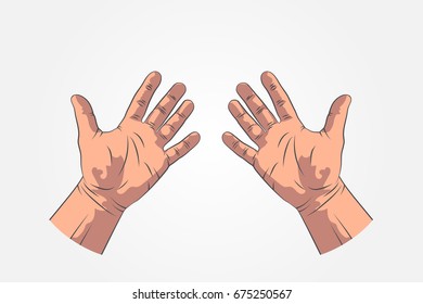 Realistic sketch human hands - gestures. Mock up style. Flat vector illustration
