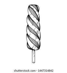 Realistic sketch of ice cream on a stick. Vector illustration in sketch style.