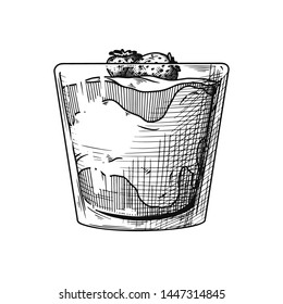 Realistic sketch of ice cream in a vase. Vector illustration in sketch style.