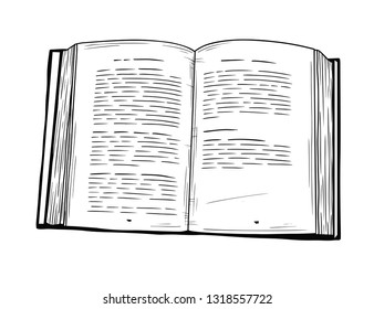 Realistic sketch of an open book. The book is isolated on a white background. Vector illustration