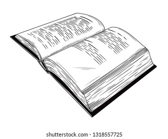 Realistic sketch of an open book. The book is isolated on a white background. Vector illustration