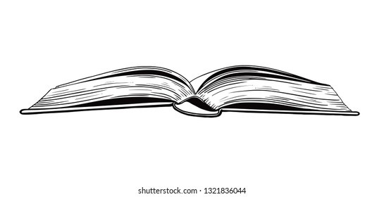 Realistic sketch of an open book. The book is isolated on a white background. Vector illustration