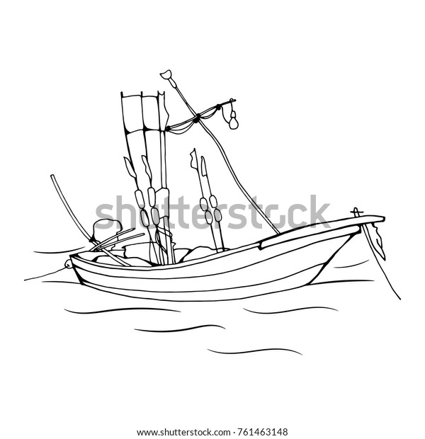 Realistic Sketch Small Fishing Boat On Stock Vector (Royalty Free ...