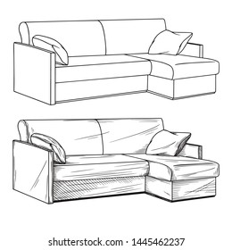 Realistic sketch of sofas isolated on white background. Vector illustration