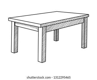 Realistic sketch of the table in perspective. Vector illustration
