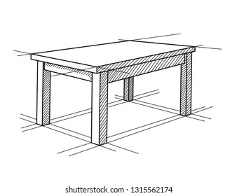 Realistic Sketch Table Perspective Vector Illustration Stock Vector ...