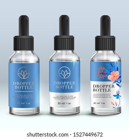 
Realistic skin care packaging mock up. White Transparency Dropper bottle with modern design label collection