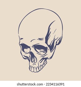 Realistic skull drawn for tattoo, horror design. Symbol of death. Vector clipart