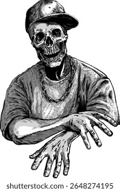 Realistic Skull Head Street Rapper Hip Hop Style vector