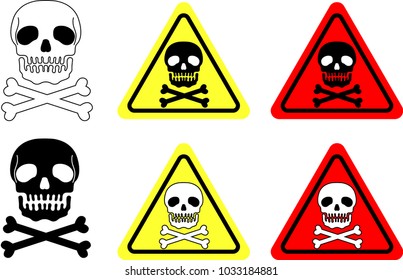 Realistic skull warning mark set