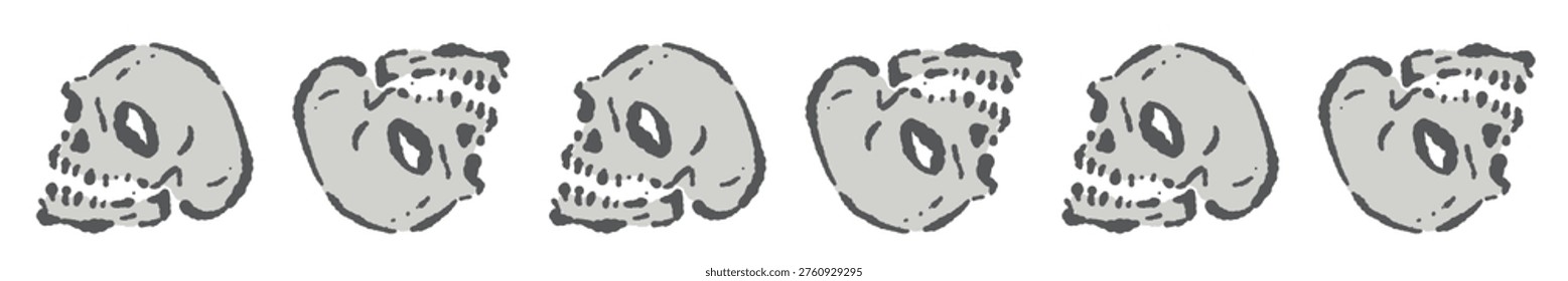 Realistic Skulls Horizontal Line Divider - Hand Drawn Brush Stroke Spooky Border