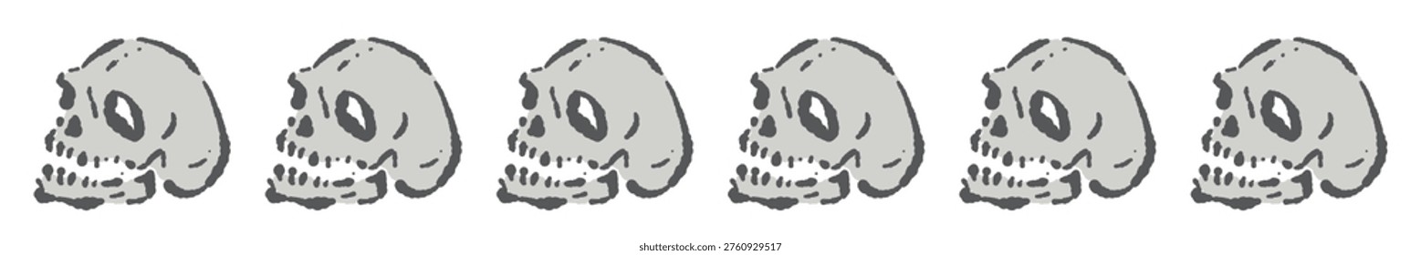 Realistic Skulls Horizontal Line Divider - Hand Drawn Brush Stroke Spooky Border