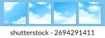 Realistic Sky Background set with White clouds for Cosmetic Product, travel buissnes Presentation or web design, Sky Blue Cloud poster, card, flayer, banner, cover Background for ads promo and vector.