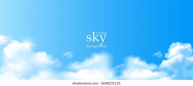 Realistic Sky Background set with White clouds for Cosmetic Product, travel buissnes Presentation or web design, Sky Blue Cloud poster, card, flayer, banner, cover Background for ads promo and web.	