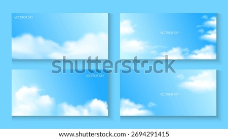 Realistic Sky Background set with White clouds for Cosmetic Product, travel buissnes Presentation or web design, Sky Blue Cloud poster, card, flayer, banner, cover Background for ads promo and vector.
