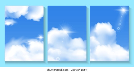 Realistic Sky Background with White Podium for Cosmetic Product Presentation and with Sky Blue,Cloud Background,Horizon Summer Clear and copy space for text.