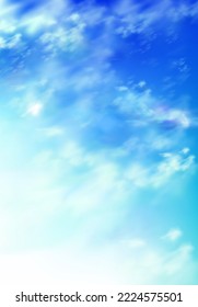 Realistic sky, blue heaven with white soft fluffy clouds abstract natural background. Tranquil cloudscape view, vivid fantasy vertical backdrop, beautiful skyey paradise, 3d vector illustration svg