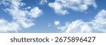 Realistic sky with fluffy white cloud formations - bright blue atmosphere, scattered cumulus in natural daylight scene for outdoor environment, weather backgrounds or landscape design elements.