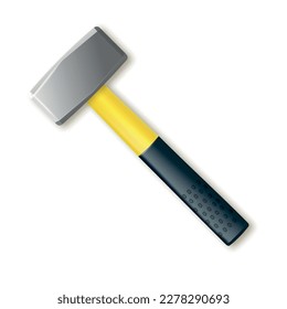 Realistic sledgehammer hammer with fiberglass handle. Vector industrial workers tool. Equipment for repair, contract and locksmith work. vector