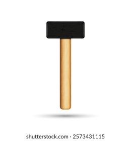 Realistic sledgehammer isolated on a white background with a black metal head and wooden handle, showcasing a tool for construction, demolition, and carpentry in a clean and minimal design.