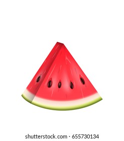 Realistic Slice of Watermelon, Water Melon Isolated on White Background - Illustration Vector