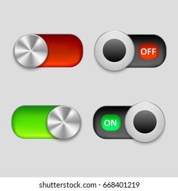 Realistic Sliders Button Element for Panel Technology Control On and Off Green or Red . Vector illustration