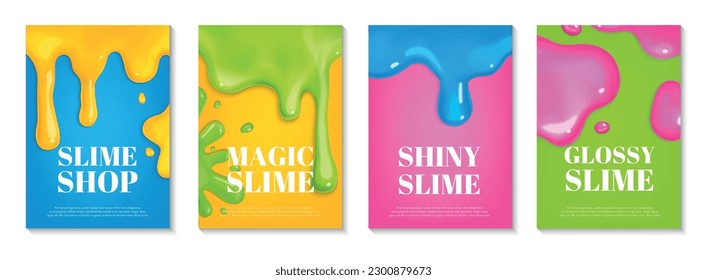 Realistic slime poster set with colorful liquid drops isolated vector illustration