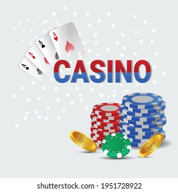 Realistic slot of casino with realistic dice and casino chips