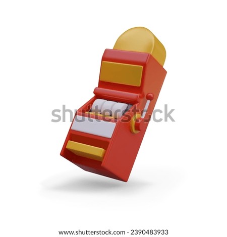 Realistic slot machine with empty surfaces, side view. Place for text, images, vector mockup. Color illustration on white background with shadows. Advertising template for online winnings, jackpot