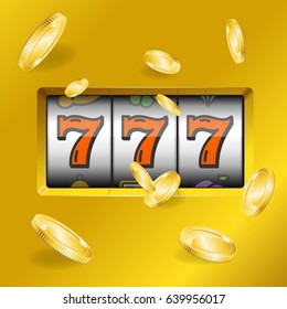 Realistic Slot Machine with Gold Coins Gambling Symbol of Luck Games Casino. Vector illustration