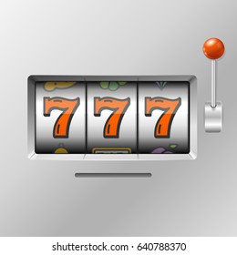 Realistic Slot Machine With Handle One Arm Lucky Sevens Jackpot Fortune Chance. Vector Illustration