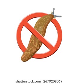 Lesma realista com sinal de insetos Stop.Slug
 inseto em círculo proibido vermelho, vetor.  