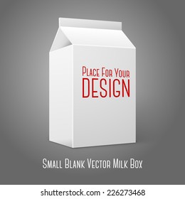 Realistic small white blank paper package for milk, juice, cocktail etc. Isolated on grey background, for design and branding. Vector