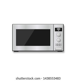 Realistic smart microwave oven vector illustration isolated on white background.