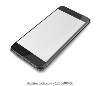 Realistic smart phone with blank screen isolated on white background. Vector illustration. 